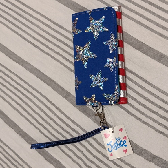 Justice USA tri-fold wallet red silver metallic and blue patriotic NWT - Picture 1 of 7